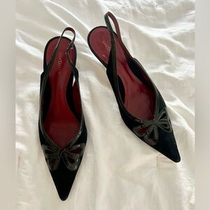 Vintage Ann Taylor black suede sandals heels, size 8 1/2